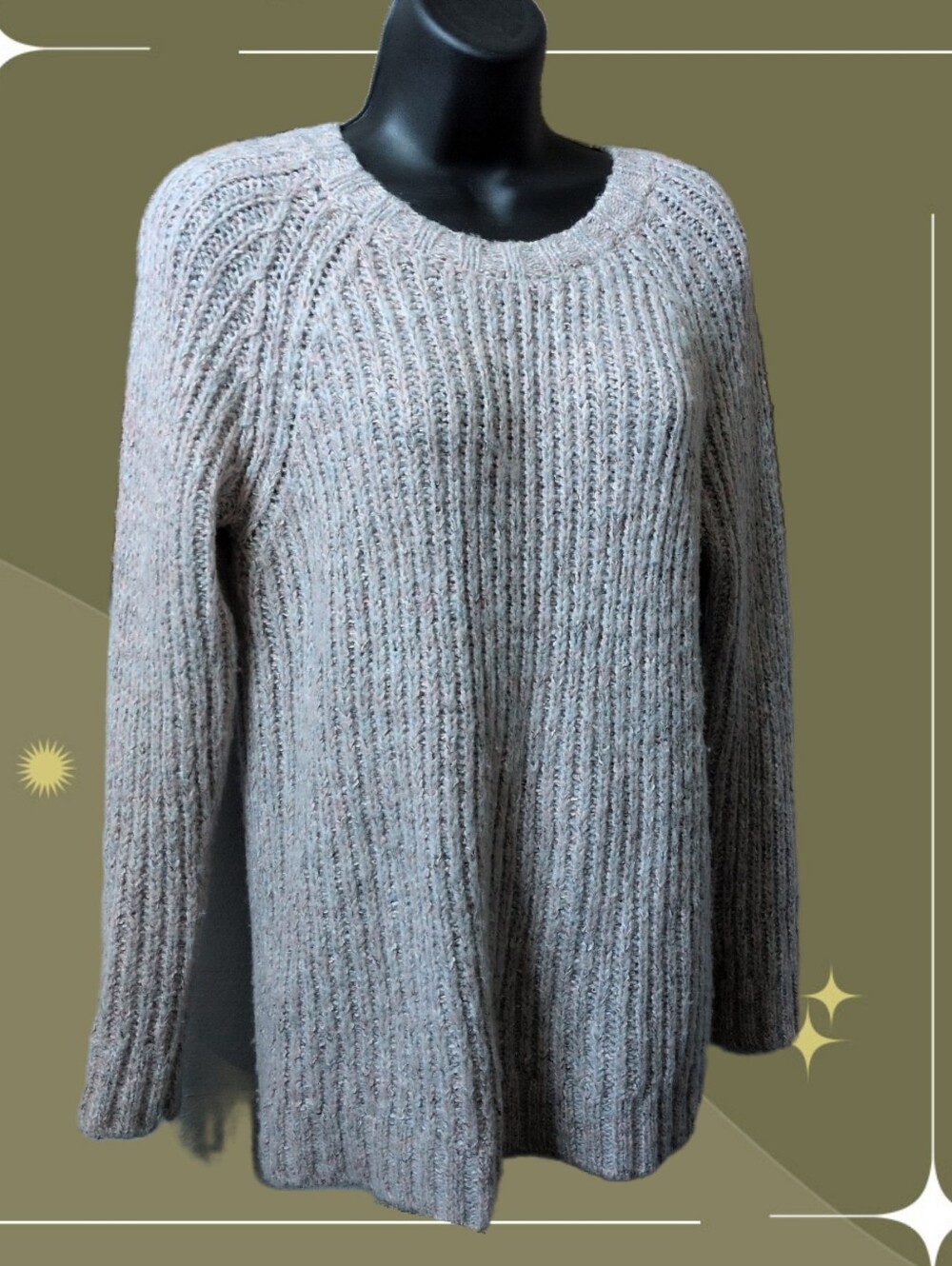 ✨ UK Brand Fatface Chunky Rib Knit Pink Heathered Crew Neck Sweater Size US 2